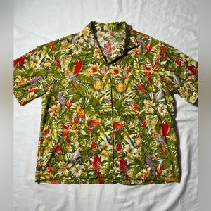 Vintage Tropical Parrots floral button down short sleeve shirt women’s size 2XL